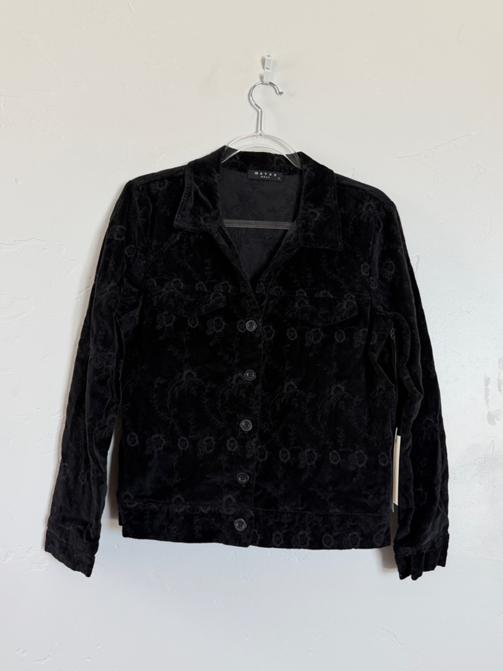 Maven West Black Velour Button-Up Jean Jacket